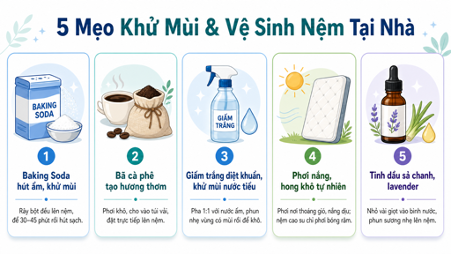 Hình 2: 5 mẹo khử mùi và vệ sinh nệm tại nhà